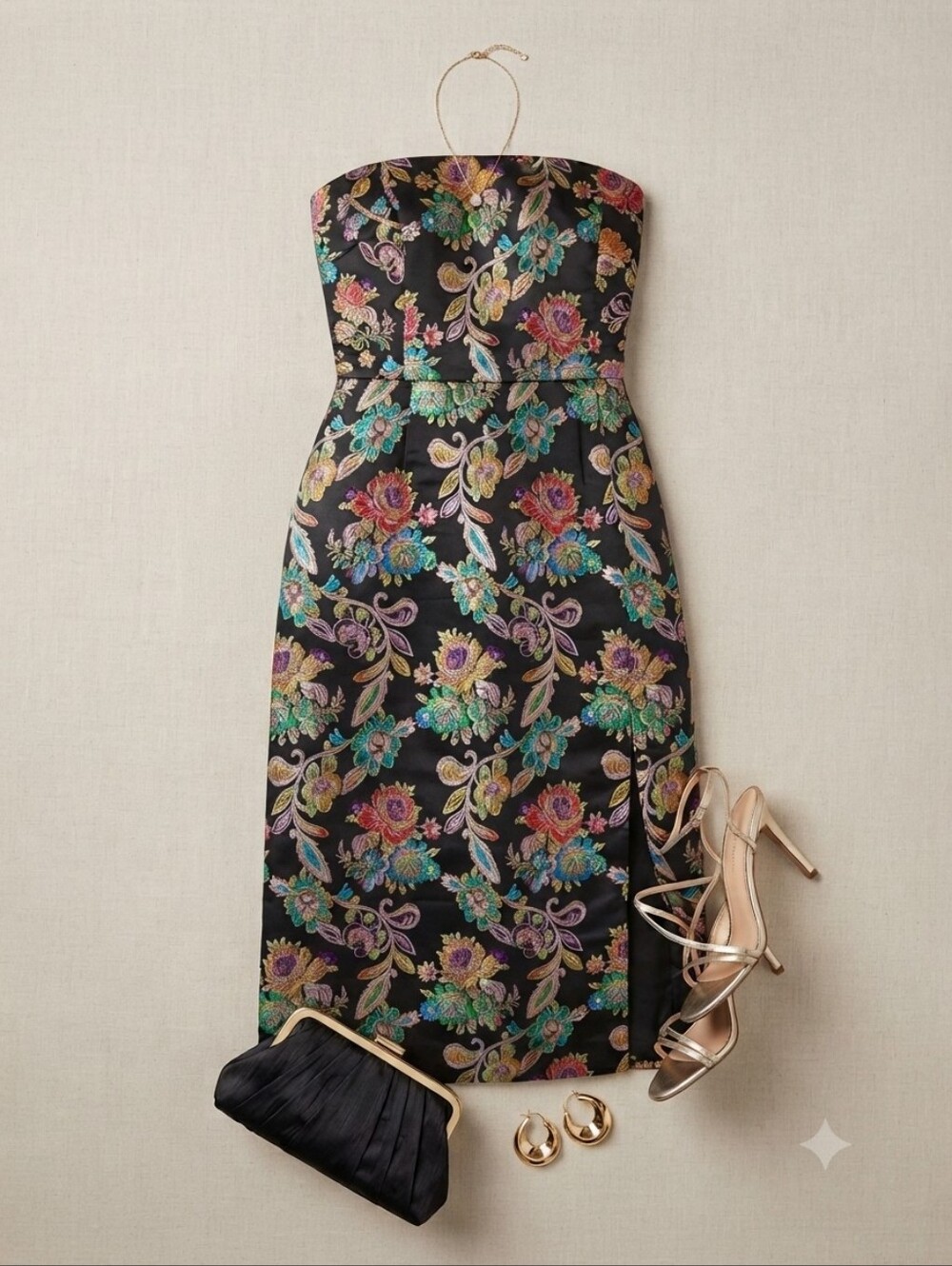 Olia Strapless Jacquard Midi Dress